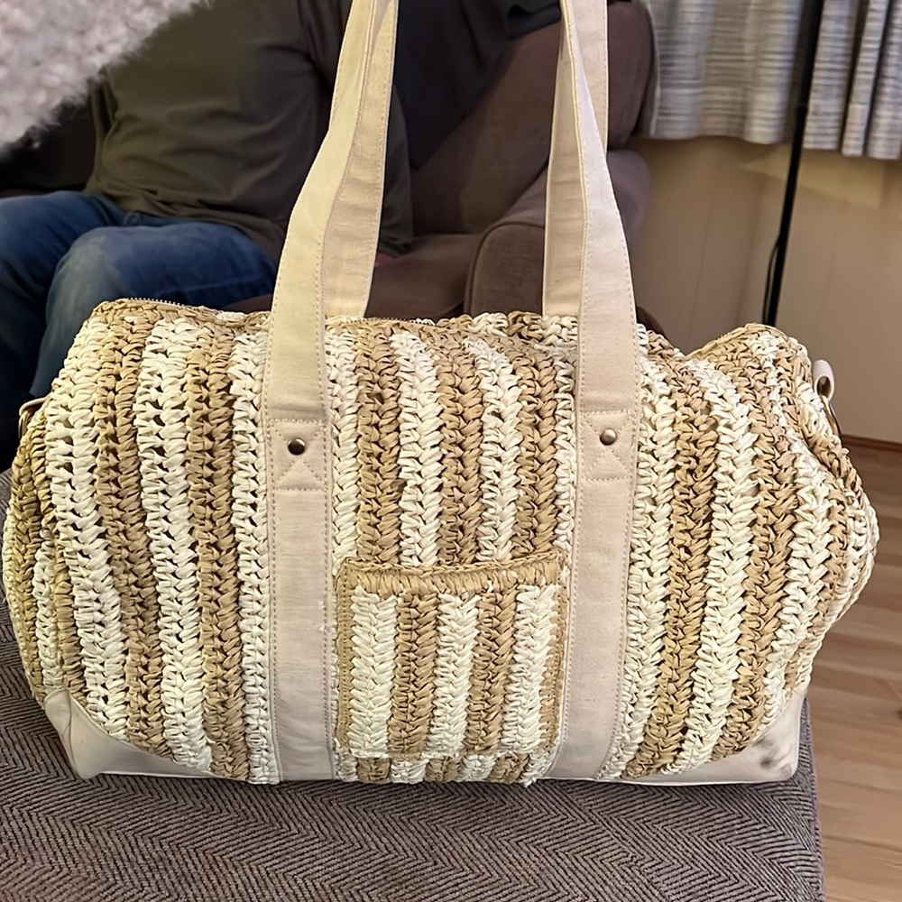 L Space Raffia Striped Weekender Bag